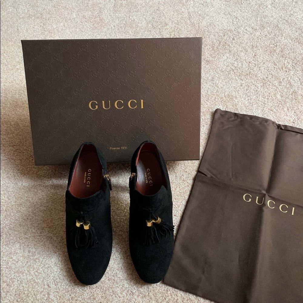 Gucci Black Ankle Boots with Gold Accents